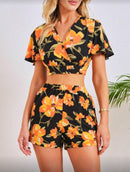 Conjunto Floral Preto &amp; Laranja