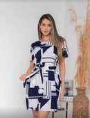 Vestido Feminino Curto Estampado com Faixa