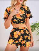 Conjunto Floral Preto &amp; Laranja