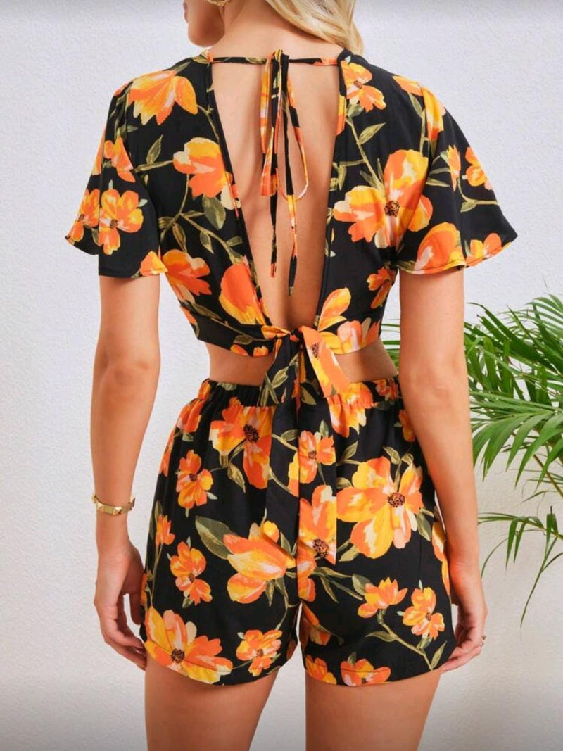 Conjunto Floral Preto &amp; Laranja