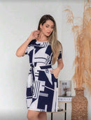Vestido Feminino Curto Estampado com Faixa